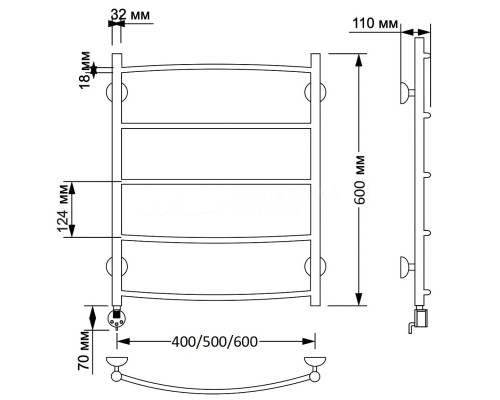 Полотенцесушитель латунный Secado Милан 1 50х60, электрический R, бронза