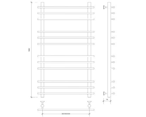 Полотенцесушитель латунный Secado Турин плюс 100х50х60, водяной, бронза