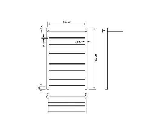 Полотенцесушитель водяной Comfysan Luce W-8 80/50 с полкой, черный