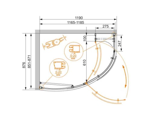 Душевой уголок Cezares ELENA-RH-1-120/90-C-Cr-L
