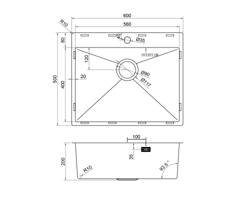 Кухонная мойка Reflexion Iseo RX2260BL оружейная сталь