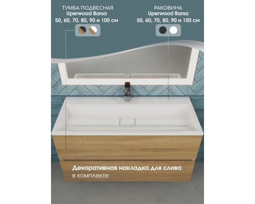 Раковина для ванной 100 см, Uperwood Barsa, белая глянцевая