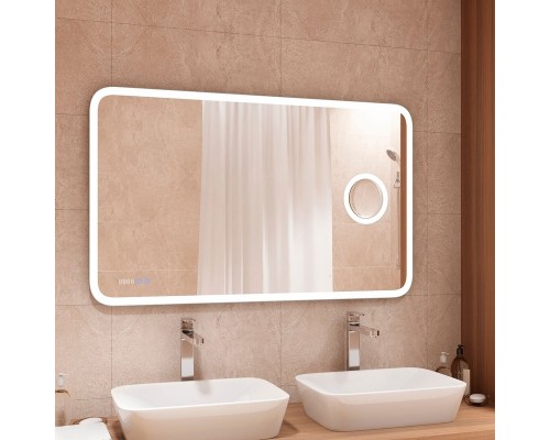Зеркало Континент Bliss 1200х800 с подсветкой с сенсорным выключателем с увеличительным зеркалом с подогревом с часами