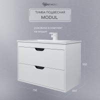 Тумба под раковину подвесная Uperwood Modul 75х44,4х55 см, белая/графит