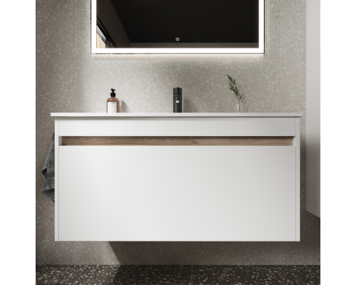 Тумба под раковину SANCOS Smart 990х450х500, c двумя ящиками, белый глянец