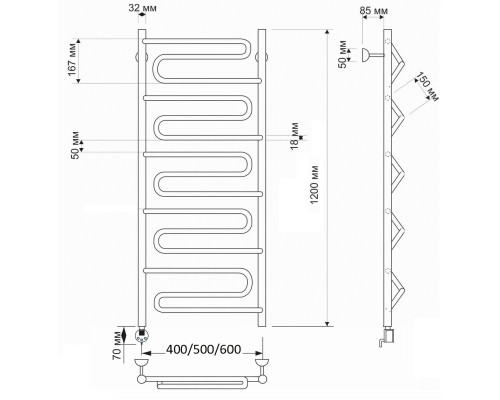 Полотенцесушитель латунный Secado Валенсия 40х120, электрический R, бронза