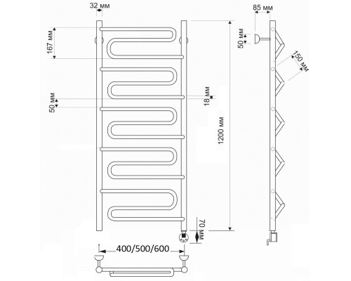 Полотенцесушитель латунный Secado Валенсия 40х120, электрический R, бронза