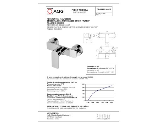 Однорычажный смеситель для душа AQG Alpha, белый матовый