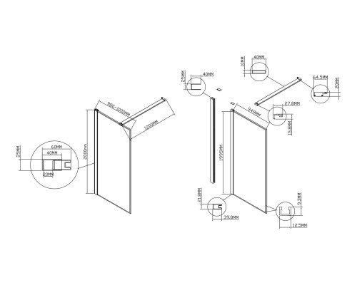 Душевая перегородка Vincea Walk-In VSW-1HS10CLGM, 100x200, стекло прозрачное