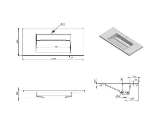 Раковина для ванной 100 см, Uperwood Next Premium, белая глянцевая