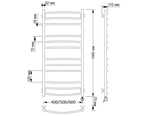 Полотенцесушитель латунный Secado Милан 3 50х100, электрический R, бронза