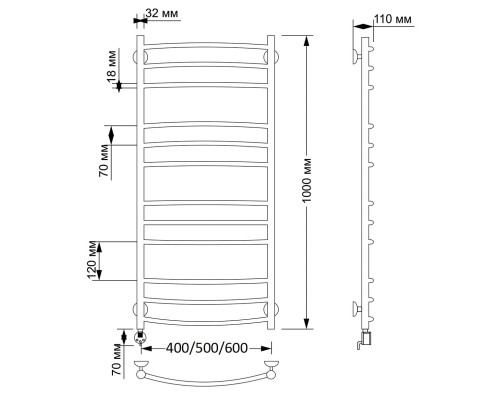 Полотенцесушитель латунный Secado Милан 3 50х100, электрический R, бронза