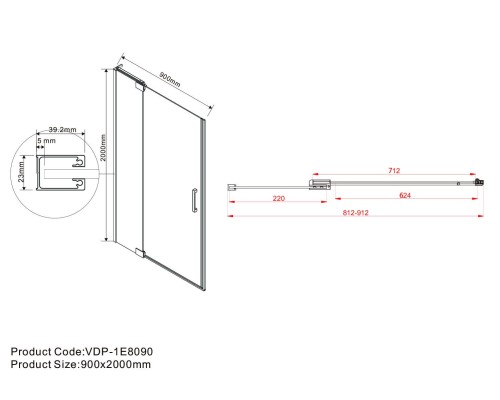 Душевая дверь Vincea Extra VDP-1E8090CLGM 800x900 вороненая сталь стекло прозрачное