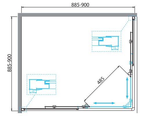 Душевой уголок BelBagno Due 90х90 DUE-A-2-90-C-Cr профиль Хром стекло прозрачное