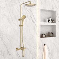 Душевая стойка Vincea Desire VSFS-1D1TBG термостатическая с верхним душем браш золото