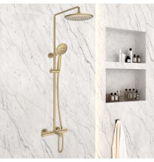 Душевая стойка Vincea Desire VSFS-1D1TBG термостатическая с верхним душем браш золото