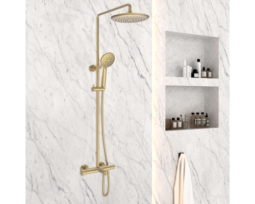 Душевая стойка Vincea Desire VSFS-1D1TBG термостатическая с верхним душем браш золото