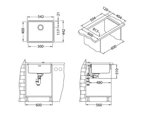 Кухонная мойка Alveus Monarch Kombino 50 1122674 бронза в комплекте с выпуском