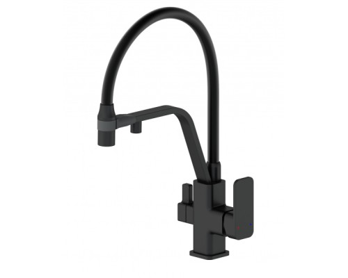 Смеситель для кухни с гибким изливом и подключением фильтра Wonzon&Woghand, Черный матовый