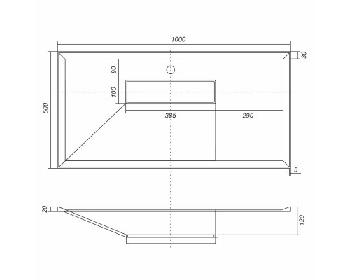 Раковина для ванной кварцевая Uperwood Lotus Quartz 100х50х13 см, черная матовая, космос