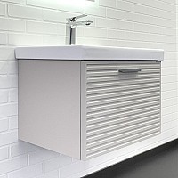 Тумба с раковиной Comforty Касабланка-60 серый шёлк с ручкой серый металлик Moduo 60