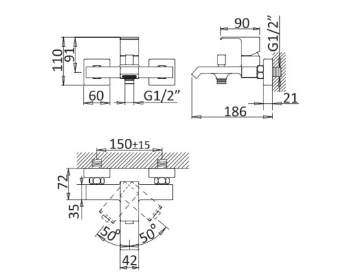 Смеситель для ванны Cezares PORTA-VM-NOP