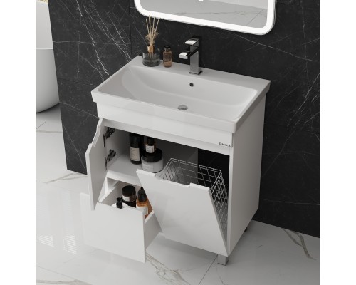 Тумба под раковину Onika Айленд 70 напольная, белая, с корзиной
