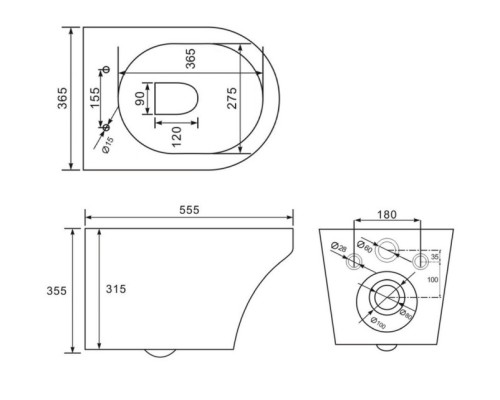 Безободковый подвесной унитаз Charus Franz D EWC700-124W сиденьем микролифт