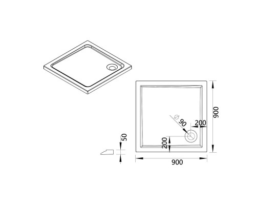 Поддон для душа акриловый Vincea 900x900x50 Белый