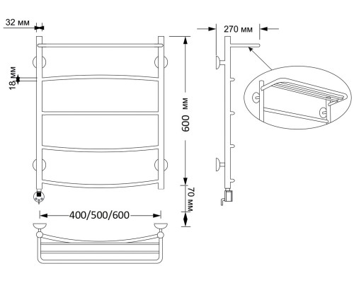Полотенцесушитель латунный Secado Милан 4 50х60, электрический L, бронза