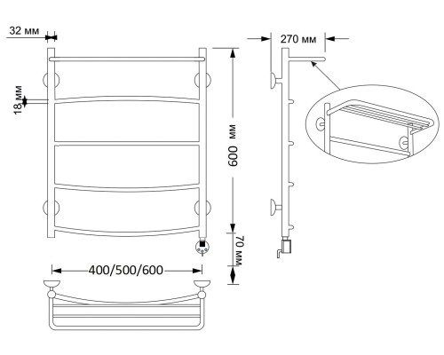 Полотенцесушитель латунный Secado Милан 4 50х60, электрический L, бронза