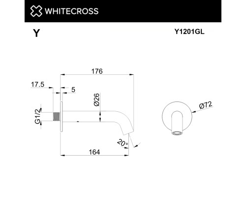 Излив настенный 164 мм Whitecross Y1201GL золото
