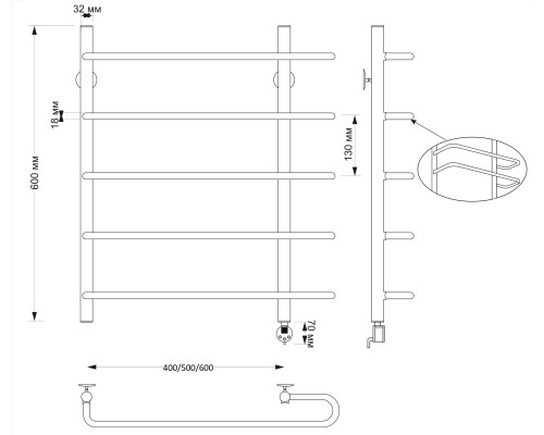 Полотенцесушитель латунный Secado Венеция 2 60х60, электрический R, бронза