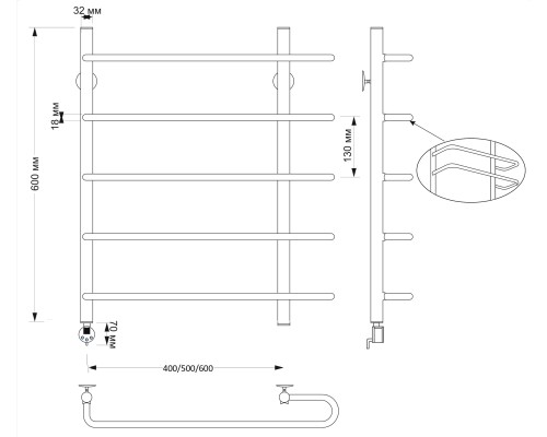 Полотенцесушитель латунный Secado Венеция 2 60х60, электрический R, бронза