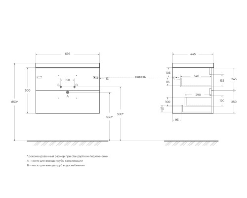 База под раковину BelBagno AURORA-700-2C-SO-RT