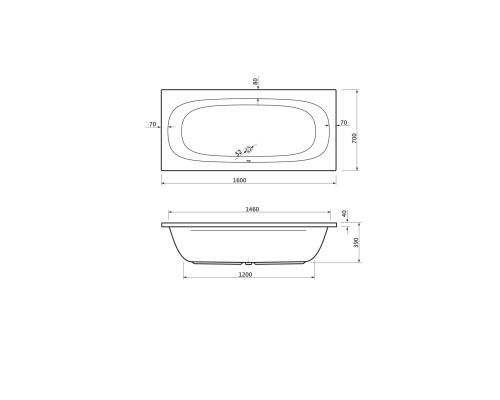 Акриловая ванна Cezares Piave 160x70 PIAVE-160-70-42-W37 без гидромассажа