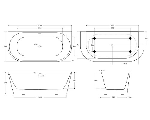 Акриловая ванна BelBagno 170x80 BB710-1700-800 без гидромассажа Акриловая ванна BelBagno 170x80 BB710-1700-800 без гидромассажа