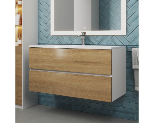 Тумба с раковиной подвесная Uperwood Barsa 100х45х57 см, дуб сонома