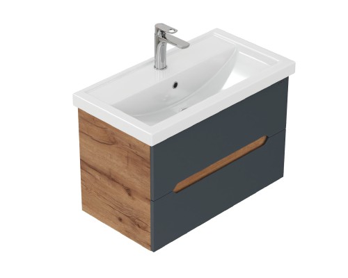 Тумба под раковину Onika Айленд 80 подвесная, графит/дуб крафт золотой