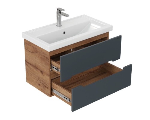 Тумба под раковину Onika Айленд 80 подвесная, графит/дуб крафт золотой