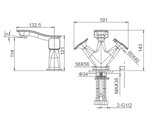 Смеситель для раковины Wonzon&Woghand SHAKESPEARE, Хром WW-651101-CR