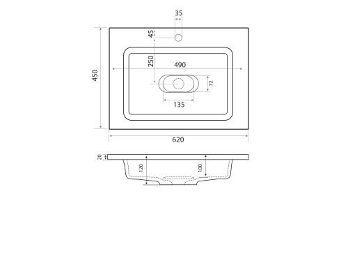 Раковина для ванной Uperwood Modul 62х45х12 см, белая глянцевая