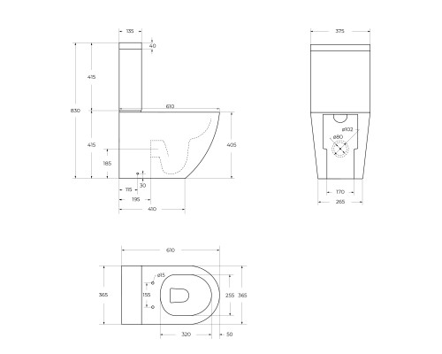 Унитаз компакт Cezares Stylus CZR-152-CPR без бачка и сиденья