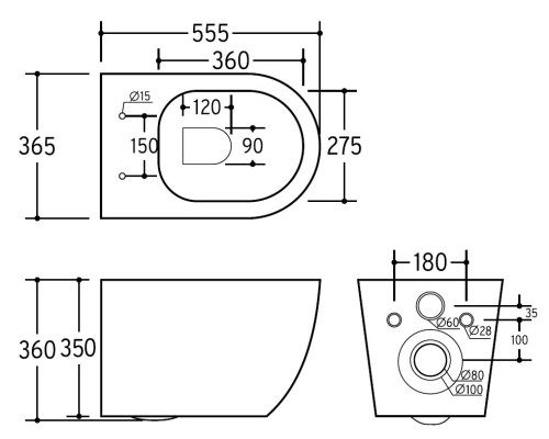 Безободковый подвесной унитаз Charus Black Estella EWC700-121B с сиденьем микролифт