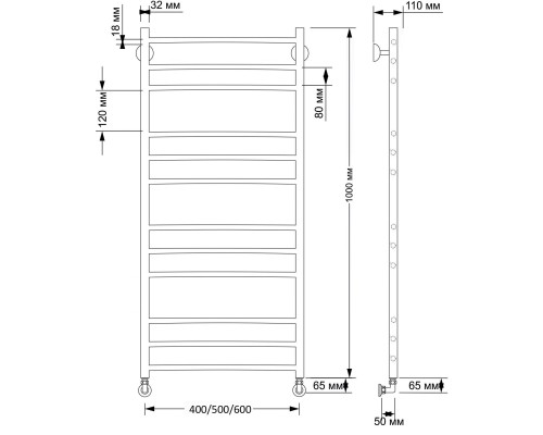 Полотенцесушитель латунный Secado Триада 3 40х100, водяной, бронза
