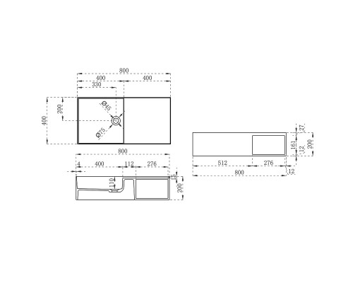 Раковина из искусственного камня Vincea VWB-6S180MW 800x400x200 подвесная белый матовый