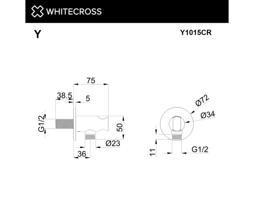Угловой соединительный элемент с держателем лейки Whitecross Y1015CR хром
