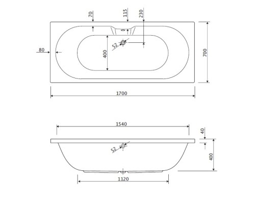 Акриловая ванна Cezares Calisto 170x70 CALISTO-170-70-45-W37 без гидромассажа