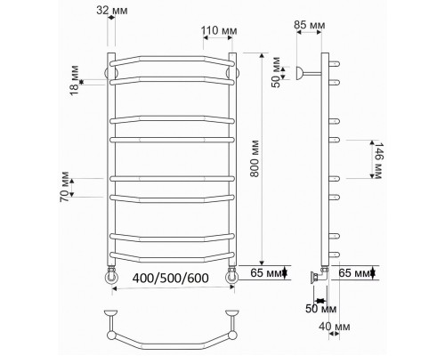 Полотенцесушитель латунный Secado Агата 4 50х80, водяной, бронза