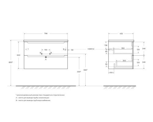 База под раковину BelBagno ETNA-800-2C-SO-RN-P